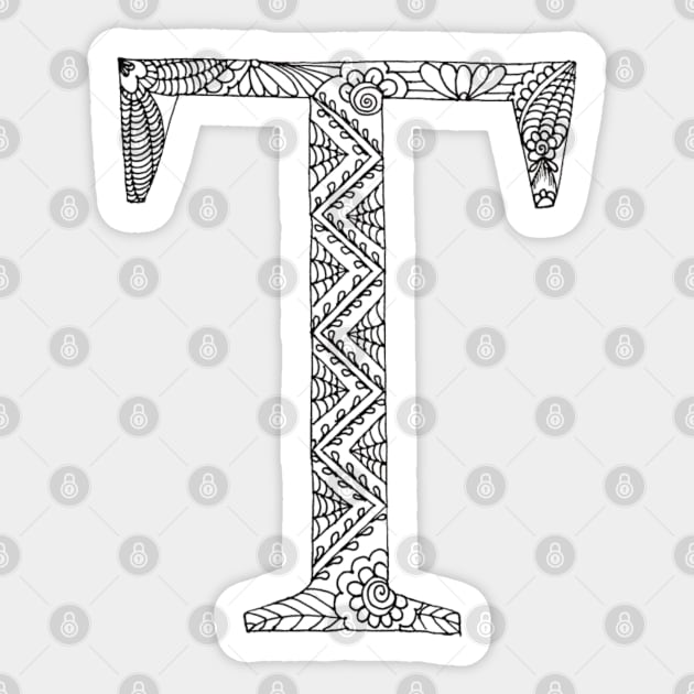 Henna Alphabet T / Henna Letter T - Black Henna Line Art Sticker by Tilila